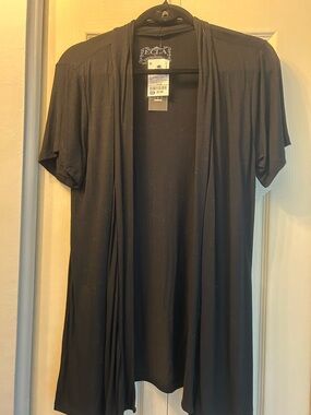Ecla Black Open-Front Short Sleeve Tunic Cardigan